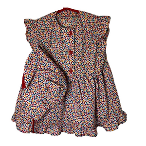 Handmade Girl’s Cotton Bright Multi-Colour Pattern Sundress Matching Hat 18Month